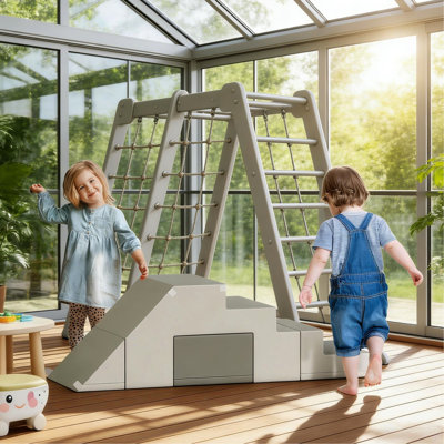 Doux 2 pièces en mousse qui grimpe pour les enfants de 1 à 3 ans, l'écurie conserve sa forme, reconfigurable pour glisser une table ou une chaise, encourage les années à ramper, joue en toute sécurité, transforme différentes formes,