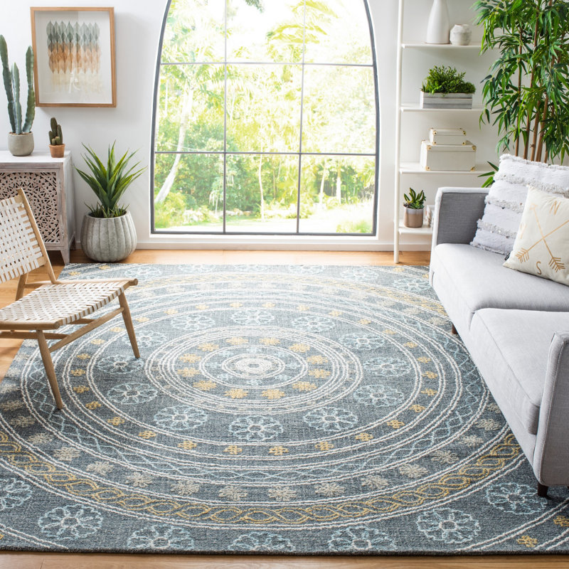 Unionville Hand Tufted Wool/Cotton Oriental Rug in Charcoal/Yellow, Rectangle 5' x 8'