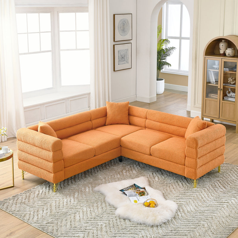 Canapé modulaire en L à 5 places avec coussins 81,5 po Cioffred, Doublure orange en peluche