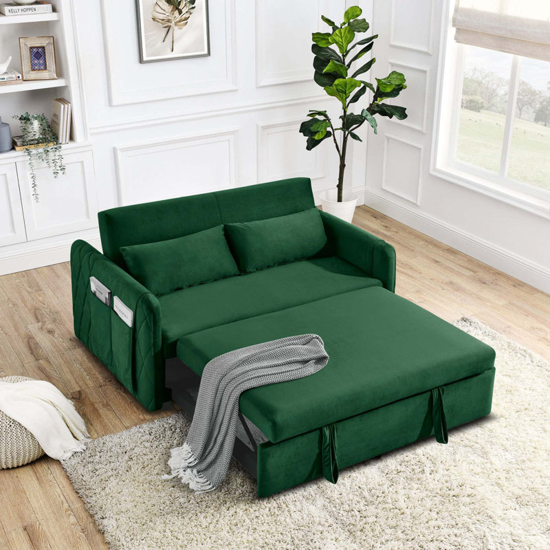 Canapé-lit Modern Velvet Lover | Design pliable de 55 pouces avec coussins d'accoudoirs amovibles et accoudoirs en filet