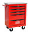 Chariot à outils d'atelier rouge et noir à 5 tiroirs avec toit en acier inoxydable, roues universelles verrouillables, capacité de chargement de 15 kg - glissière à roulement pour garage-584574677