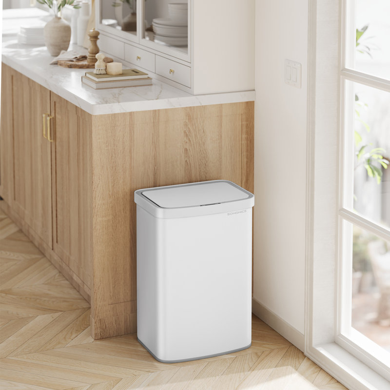 13.2 Gallon Steel Motion Sensor Odor Resistant Trash Can with 15 trash bags, White