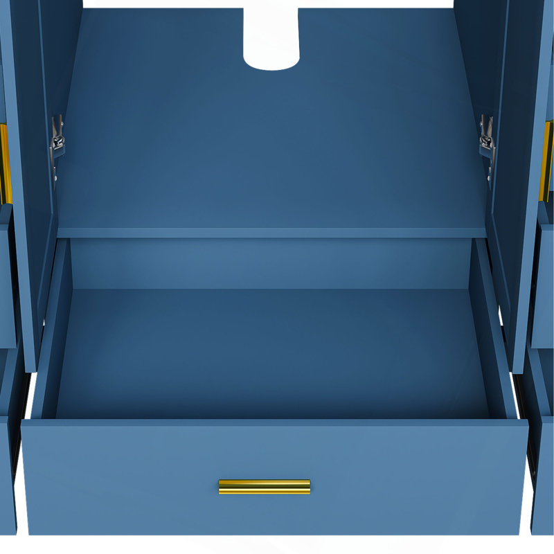 Meuble-lavabo de salle de bain de 48 pouces avec 2 portes doubles à fermeture douce et 9 tiroirs à glissière lisses, Bleu