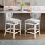 Tabouret de bar et de comptoir pivotant en bois massif Miranda avec tissu en lin-72729330-72709854