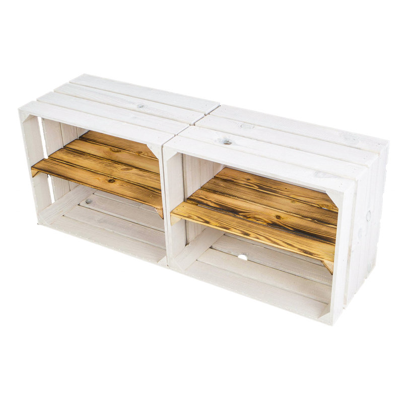 4 Pair Stackable Solid Wood Shoe Rack, White/Brown