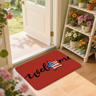 Red Patriotic Star Doormat, 24 x 36, for Front Door