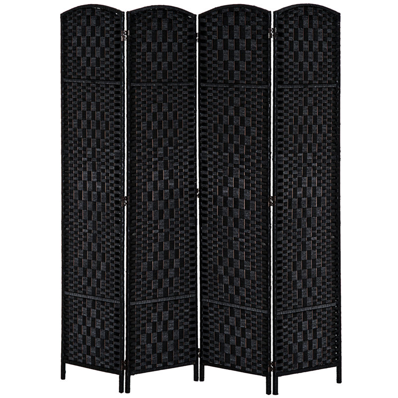 Paravent de 6 pi de hauteur - noir. Élégante cloison d'intimité pour toute pièce, 4 panneaux, charnières, écran noir facile à manipuler. Espaces de toilettage pour animaux de compagnie, avec charnière pratique et fonctionnalité portative