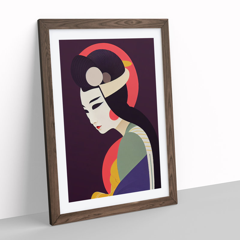 Geisha a Abstract No.3 1 Piece Single Picture Frame Painting, 34cm H x 25cm W x 2cm D, Walnut