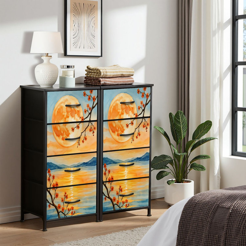 4 Drawer Dresser for Bedroom, Narrow Chest of Drawers, Wooden Top and Study Iron Frame 18"x37.5"-(WxH)