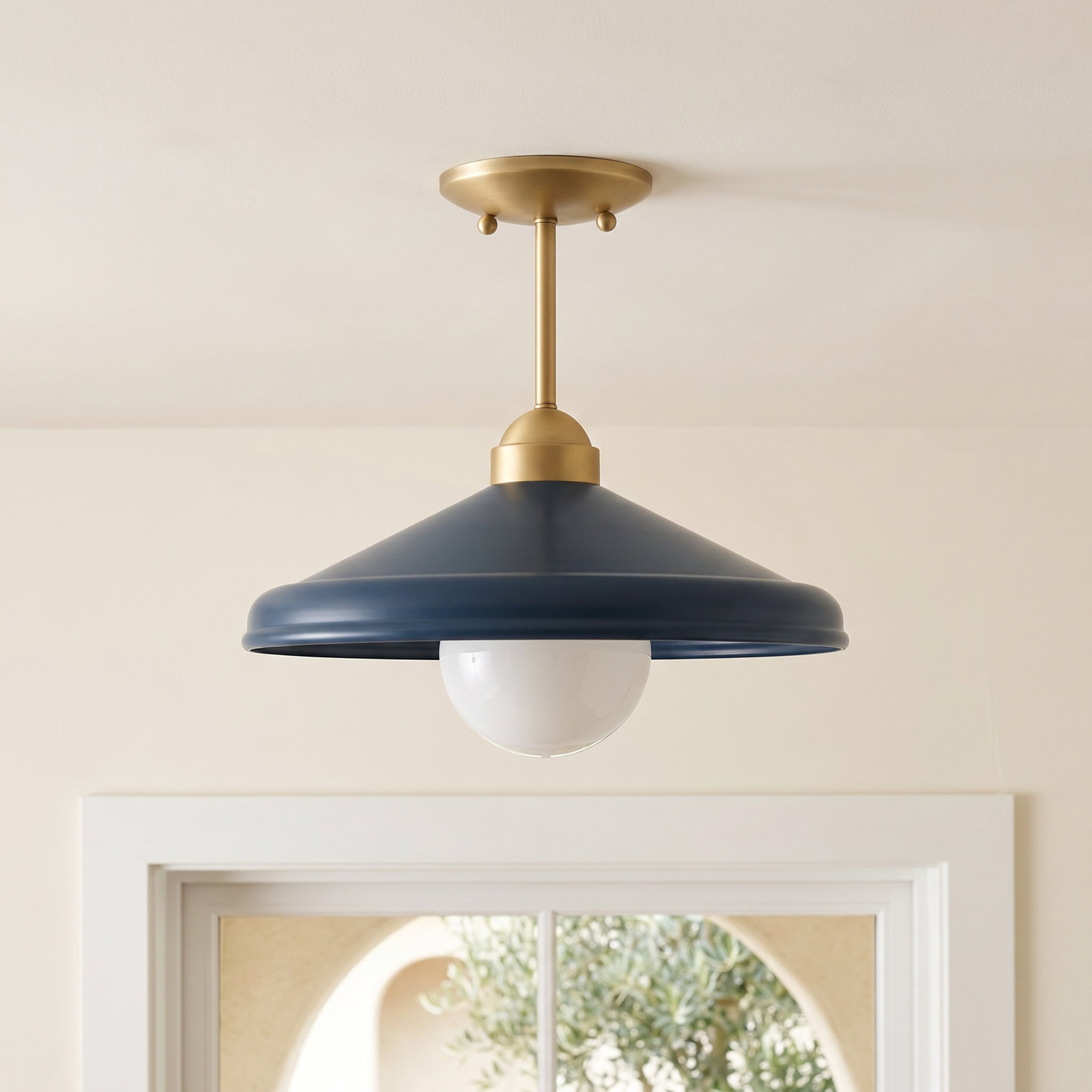 Delilah Single Light Metal Semi Flush Mount, Navy