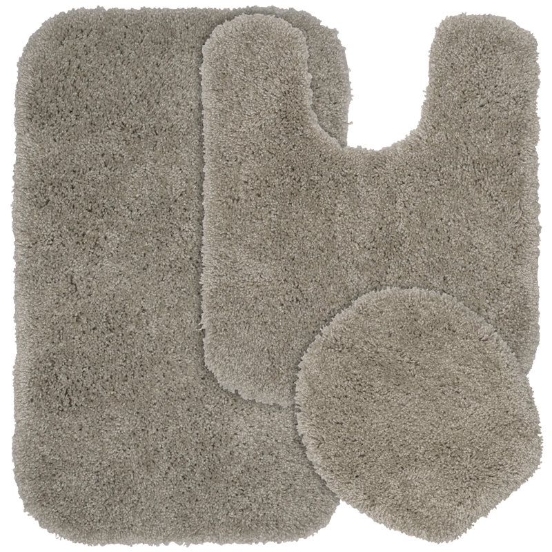 Treye Nylon 3 Piece Bath Rug Set with Non-Slip Backing, Taupe