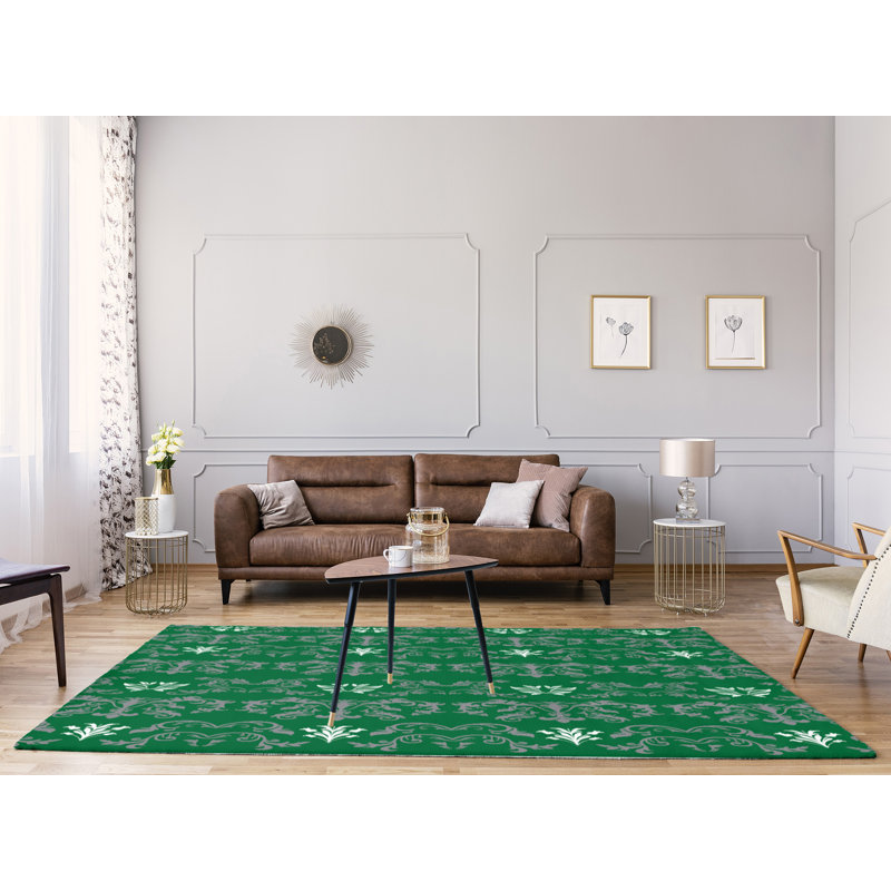 Tapis damassé vert / gris clair, Rectangle 9 pi x 12 pi