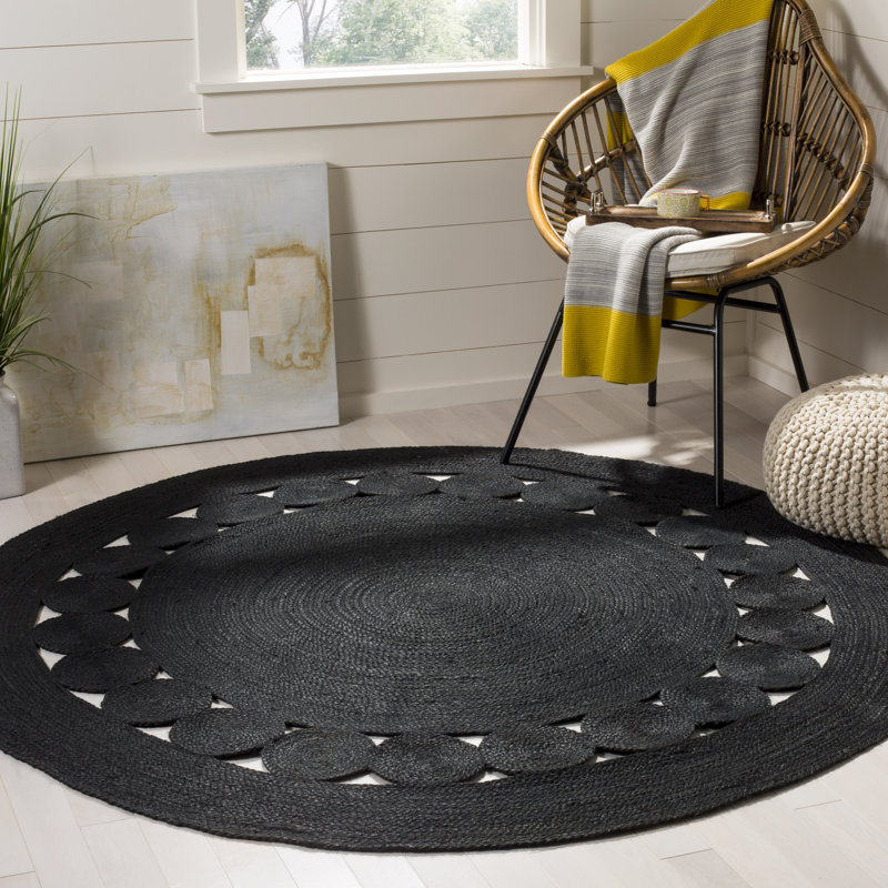 Tapis de couleur unie en jute tissé à la main en fibres naturelles Johna, Rond 11 pi