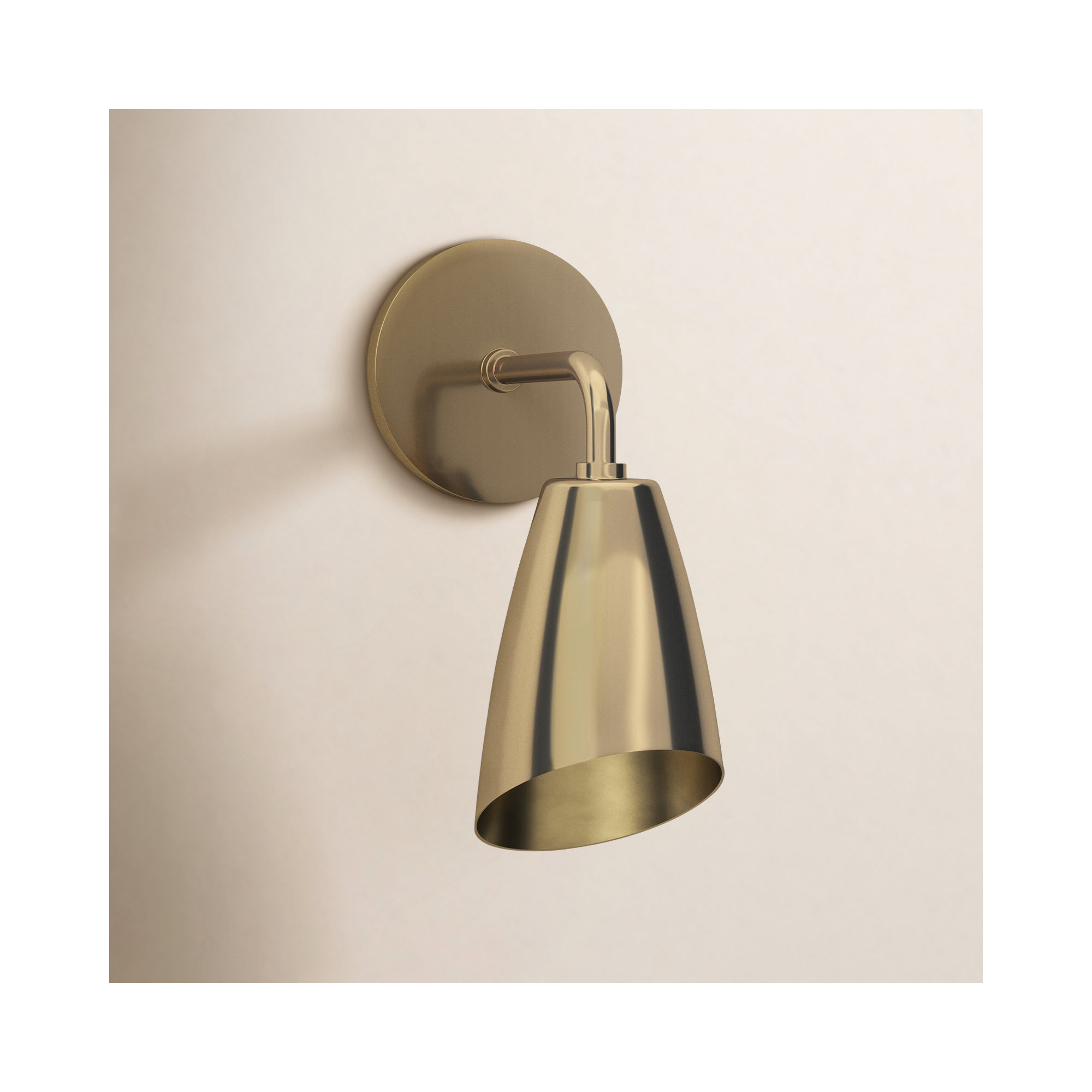 Miklos Single Light Steel Dimmable Armed Sconce, Aged Brass