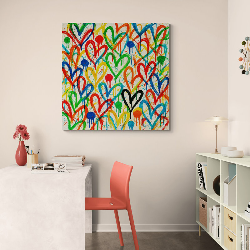 Dripping Love Hearts Graffiti Wall Art - Canvas Framed Print, 51 cm H x 51 cm W
