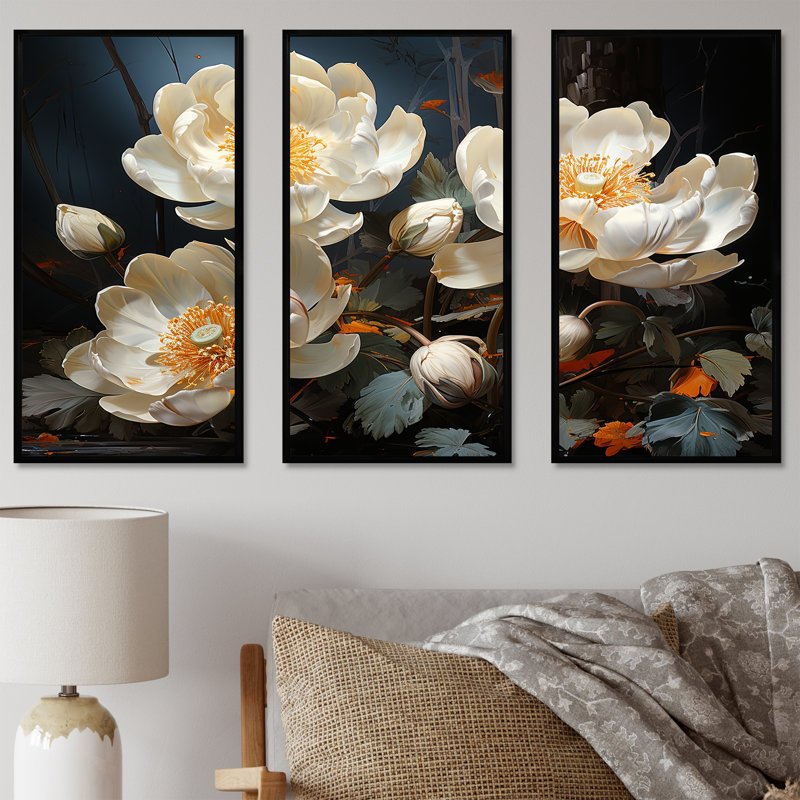 Sacred Lotus Dreams - lotus, ensemble d'art sur toile, Cadre flottant noir, H 40 po x l 60 po x P 1 po