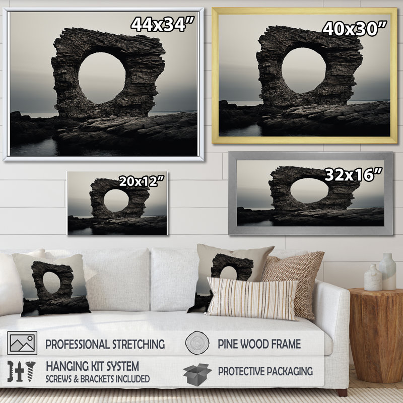 «Black Stone Geode Scenery Minimalisme» sur toile, H 24 po x l 32 po x P 1 po, Toile tendue