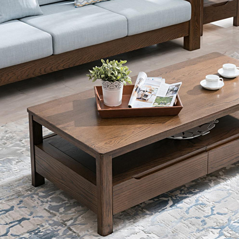 Table basse en chêne massif avec tablette ouverte, H 17,71 po x L 55,11 po x l 25,59 po
