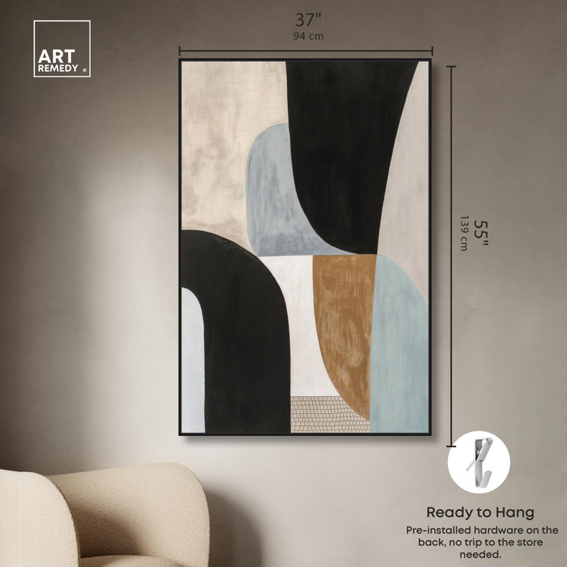 Interlocking Segments I Canvas Boho Geometric Art by Art Remedy, 55'' H x 37'' W, Black Floater Framed
