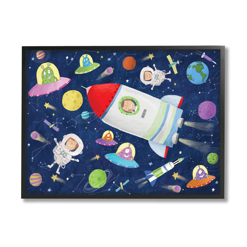 Fusée astronaute Fritz Outer Space Alien, Giclée encadrée noir minuit, H 24 po x l 30 po x P 1,5 po