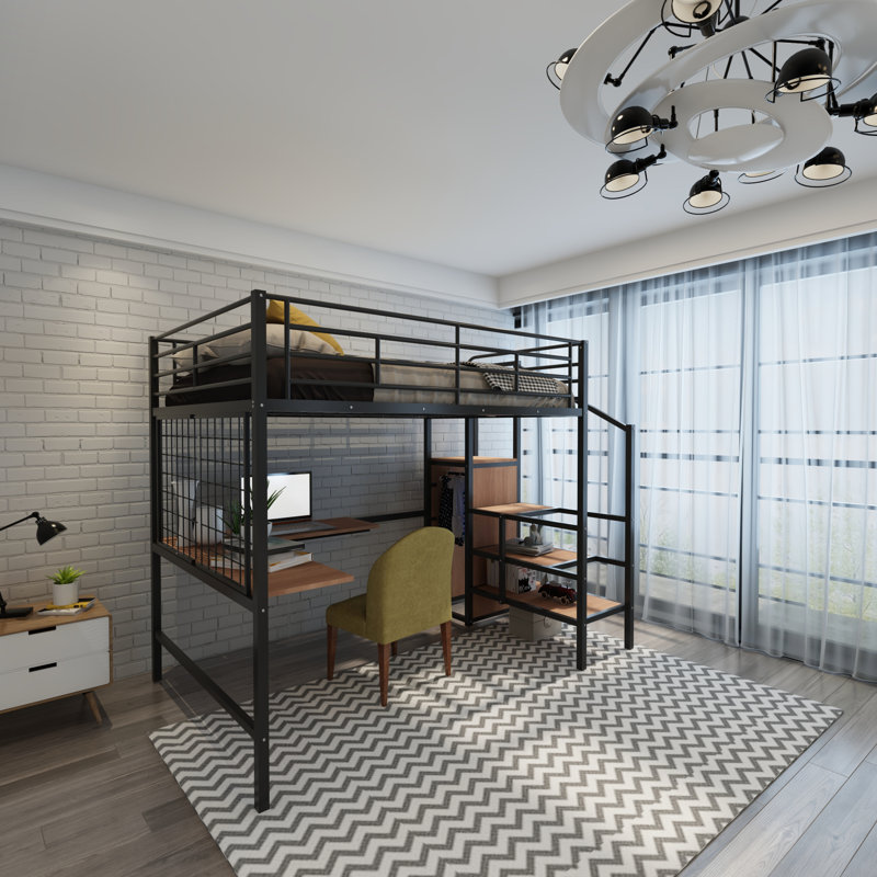 Lit mezzanine double pour enfant Dannica, Noir