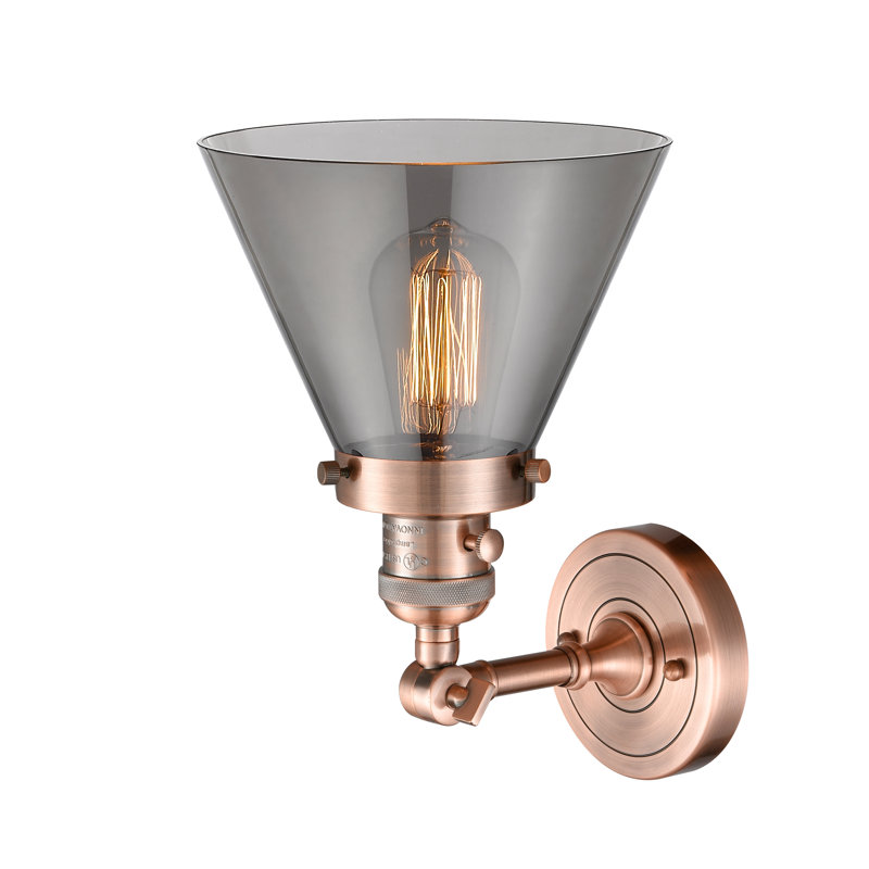 Applique murale 1 lumière Cone, Fumé, Ampoule à DEL rétro de 3,5 W, Cuivre antique
