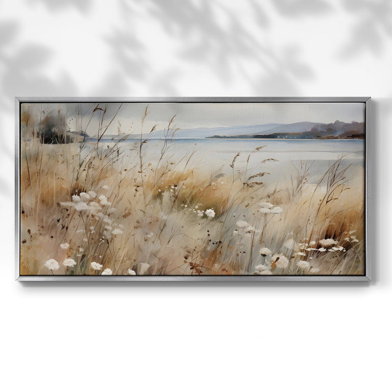 Paysage, série Mxxi, toile tendue avec châssis, prête à être accrochée, H 17 po x l 33 po, Argent argent