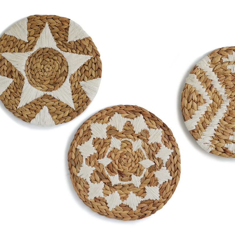 Mekell Handmade Boho Wall Decor on Fabric, Ivory/Khaki