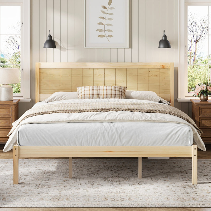 Platform Bed Frame with Headboard, Natural