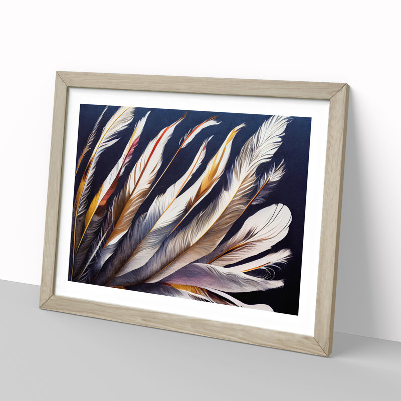Euphoric Bird Feathers - Framed Print, 46cm H x 64cm W x 2cm D, Oak