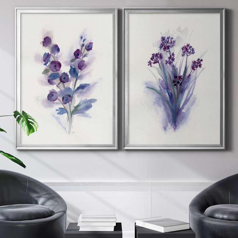 «Pretty in Purple I», ensemble de 2 reproductions d'art, H 18,5 po x l 49 po x P 1,5 po, Toile encadrée argentée
