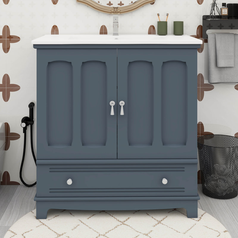Meuble-lavabo de 30 po avec lavabo, armoire de style shaker moderne, tiroir, armoire de rangement avec tablette réglable