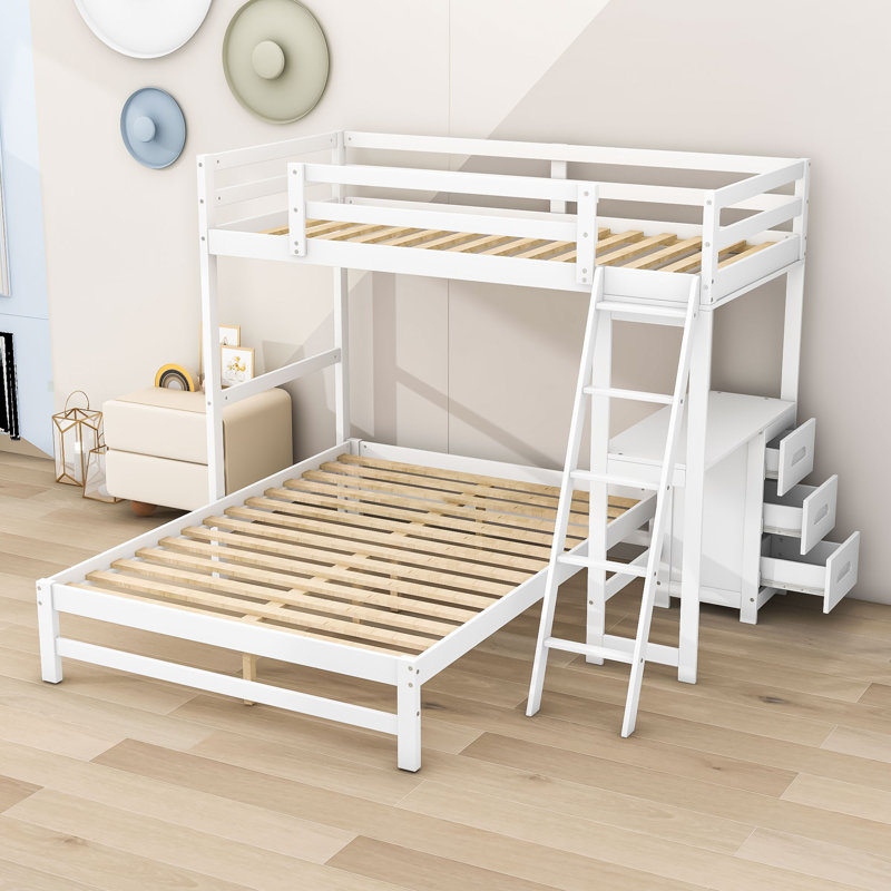 Jalayla Twin over Full 3 Drawer Standard Bunk Bed with Built-in-Desk
