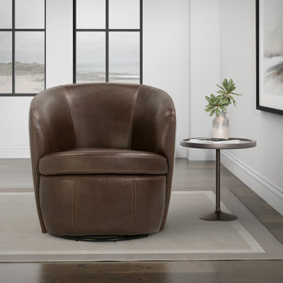 Azurdee Top Grain 100% Genuine Italian Leather Swivel Barrel Chair