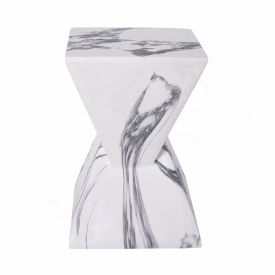 18.5"H Modern Outdoor Concrete Side Table, Patio End Table with Sculptural Fluted Design, Weather-Resistant Geometric Minimalism Accent Table for Garden, Balcony & Poolside, Faux Marble