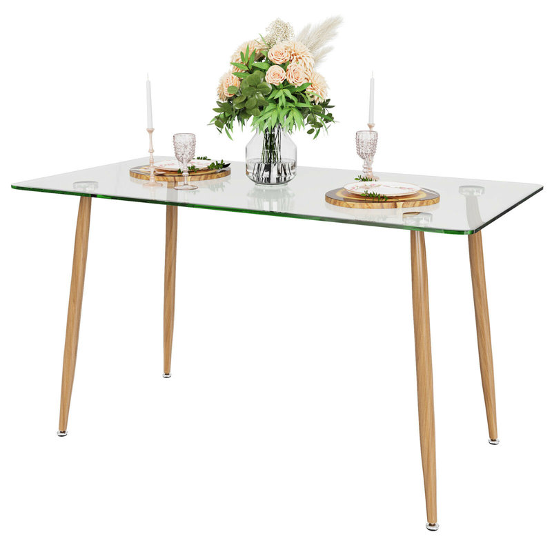 Annesley Glass Top Metal Base Dining Table, Natural