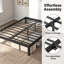 Cadre de lit double de 14 pouces, cadre de lit plateforme en métal avec 1200 lb, sommier, aucun sommier requis, grand rangement sous le lit, assemblage facile, silencieux, noir