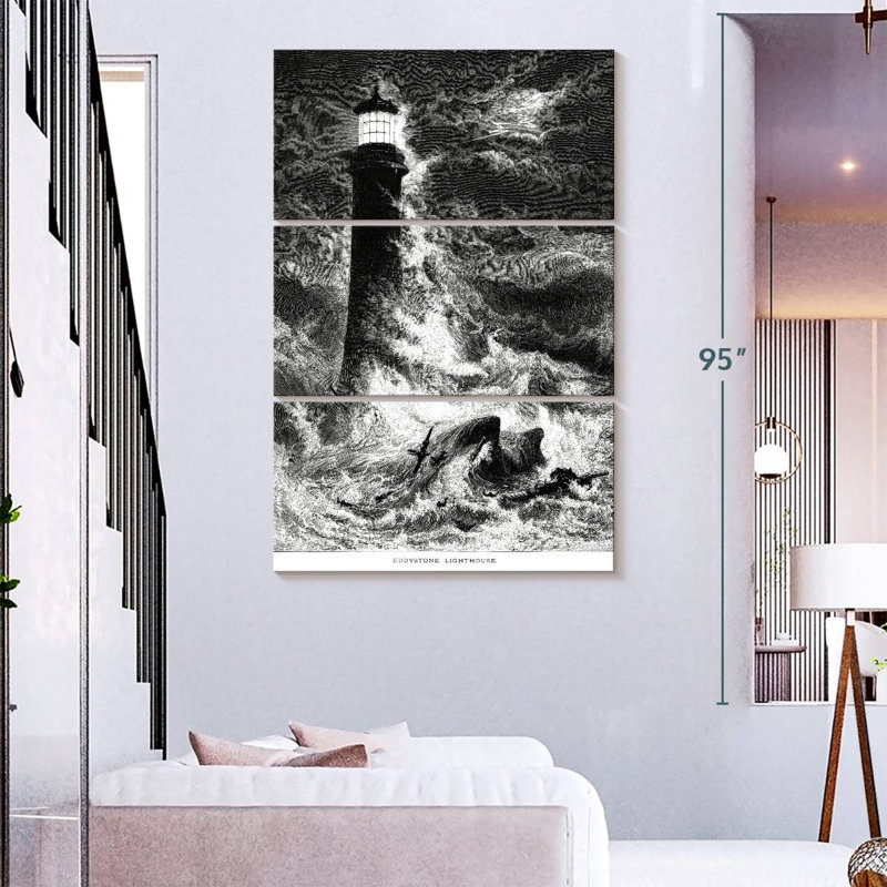 Phare d'Aletra dans la tempête, H 32 po x l 20 po