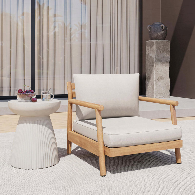 Fauteuil club de patio en bois d'acacia avec coussin résistant à l'eau (1 pièce)