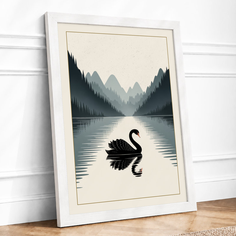 Black Swan in Mist Minimalist 1 Piece Single Picture Frame Wall Art, A1 - 84.1 x 59.4 cm, White