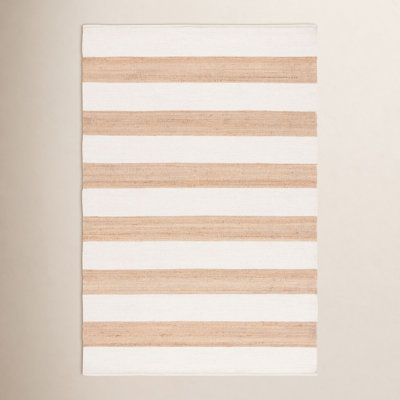 Hand-Woven Striped Jute Wool Rug