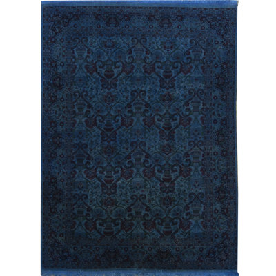 Tapis bleu marine noué à la main de haute qualité