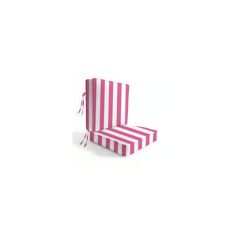 3" Deep Seat Chair Cushion Stripe Border Frame - Water-Resistant, 22" W x 22" D, Pink