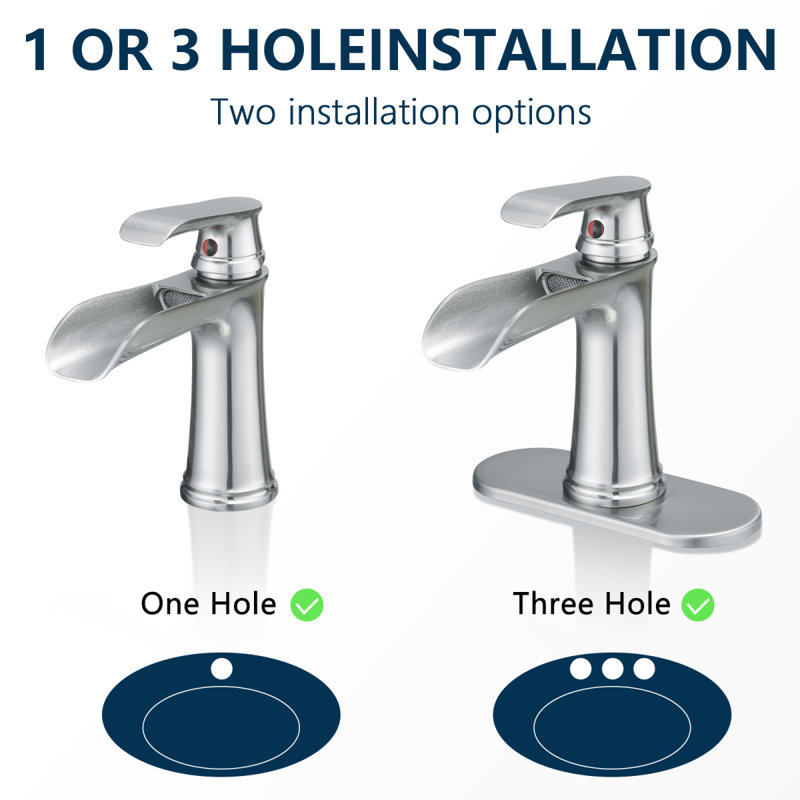 Sink Faucet With Deck Plate Waterfall Brushsed With Pop Up Drain And Supply Lines Bathroom Faucets For Sink 1 Hole One Handle Faucets Vanity Bath Mixer Tap