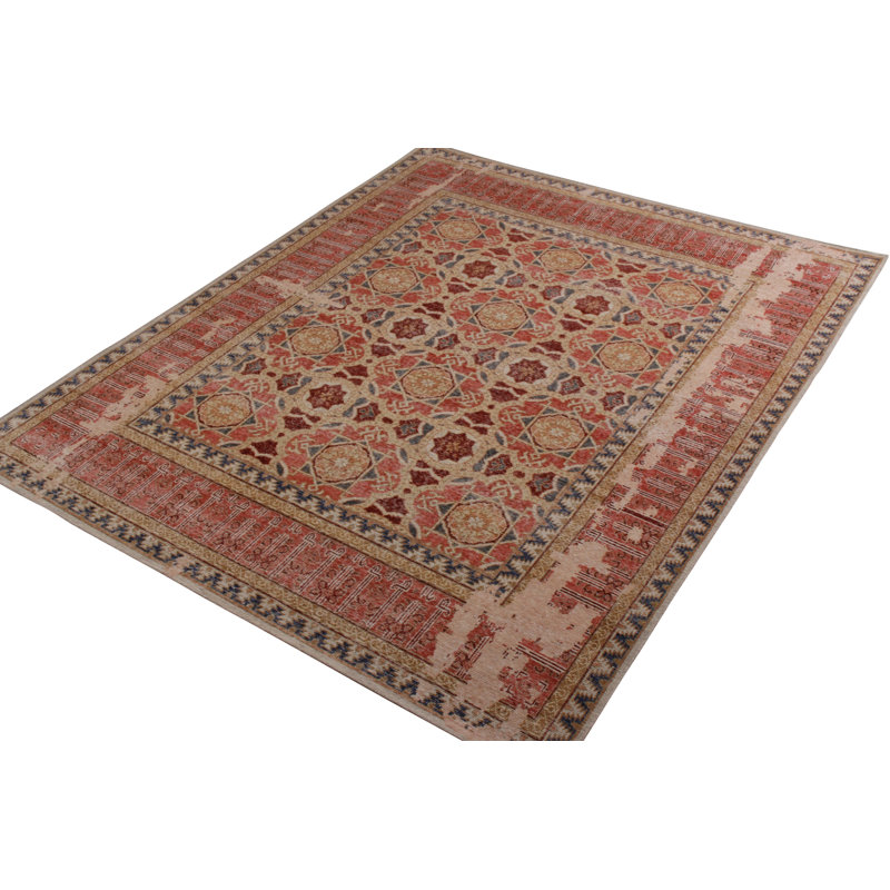 Distressed Homage Hand Knotted Wool Geometric Area Rug, Rectangle 15' x 24'