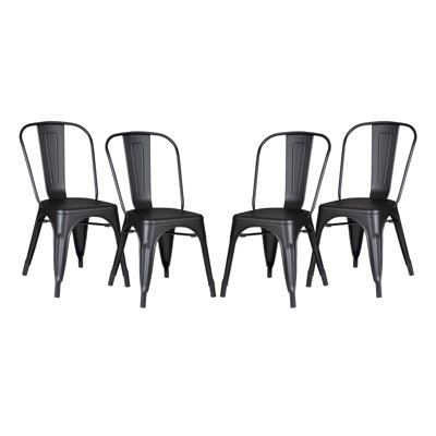Set Of 4 Stackable Metal Dining Chairs, Modern Industrial Slat Back Dining Chairs, Sturdy Cross Brace Support, Lightweight Portable Armless Chair For