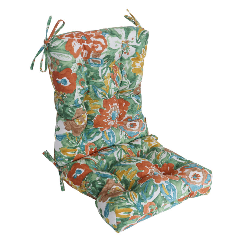 Outdoor Tufted Seat/Back Chair Cushion, 18" W x 18" D, White/Sun River Mist Floral