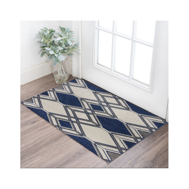 Tapis ivoire à motif géométrique, Rectangle 3 pi 3 po x 4 pi 1 po