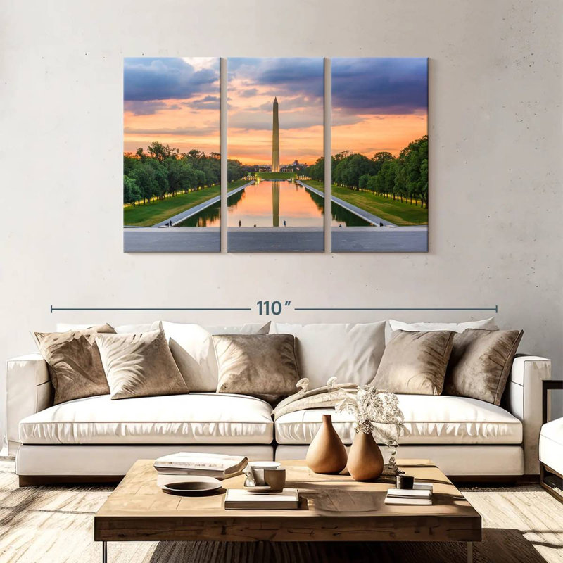 Monument de Washington au coucher du soleil, H 48 po x l 74 po