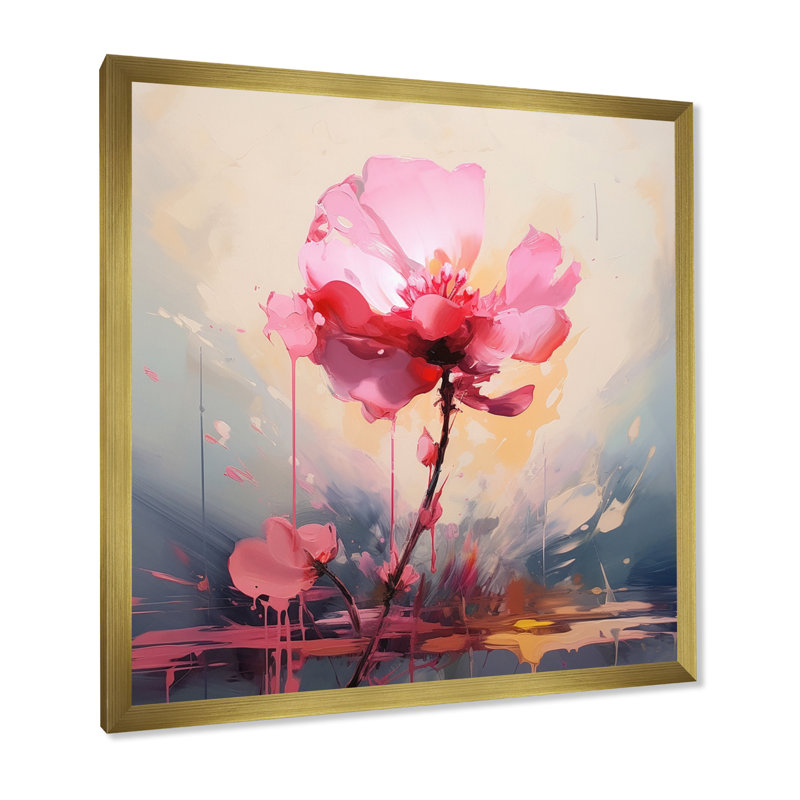 «Coral Elegance Single Pink Rose Blossoming», reproduction sur toile, Cadre doré à une seule photo